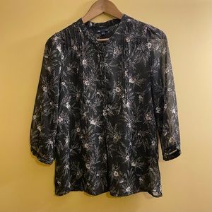 Gap Semi Sheer Floral Pleated Chiffon Blouse